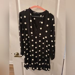Black and white polka dot long sleeve mini dress from Zara, size small